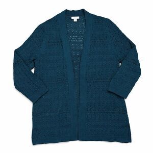 J.Jill Teal Open Knit Crochet Cardigan Sweater Women Small Lightweight